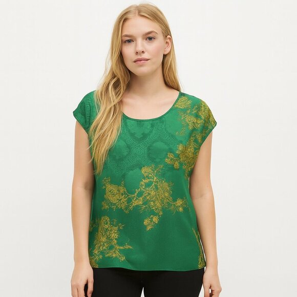 CAbi Green with Envy Yellow Floral Boxy Chiffon Sleeveless Blouse Size Small - Picture 1 of 16